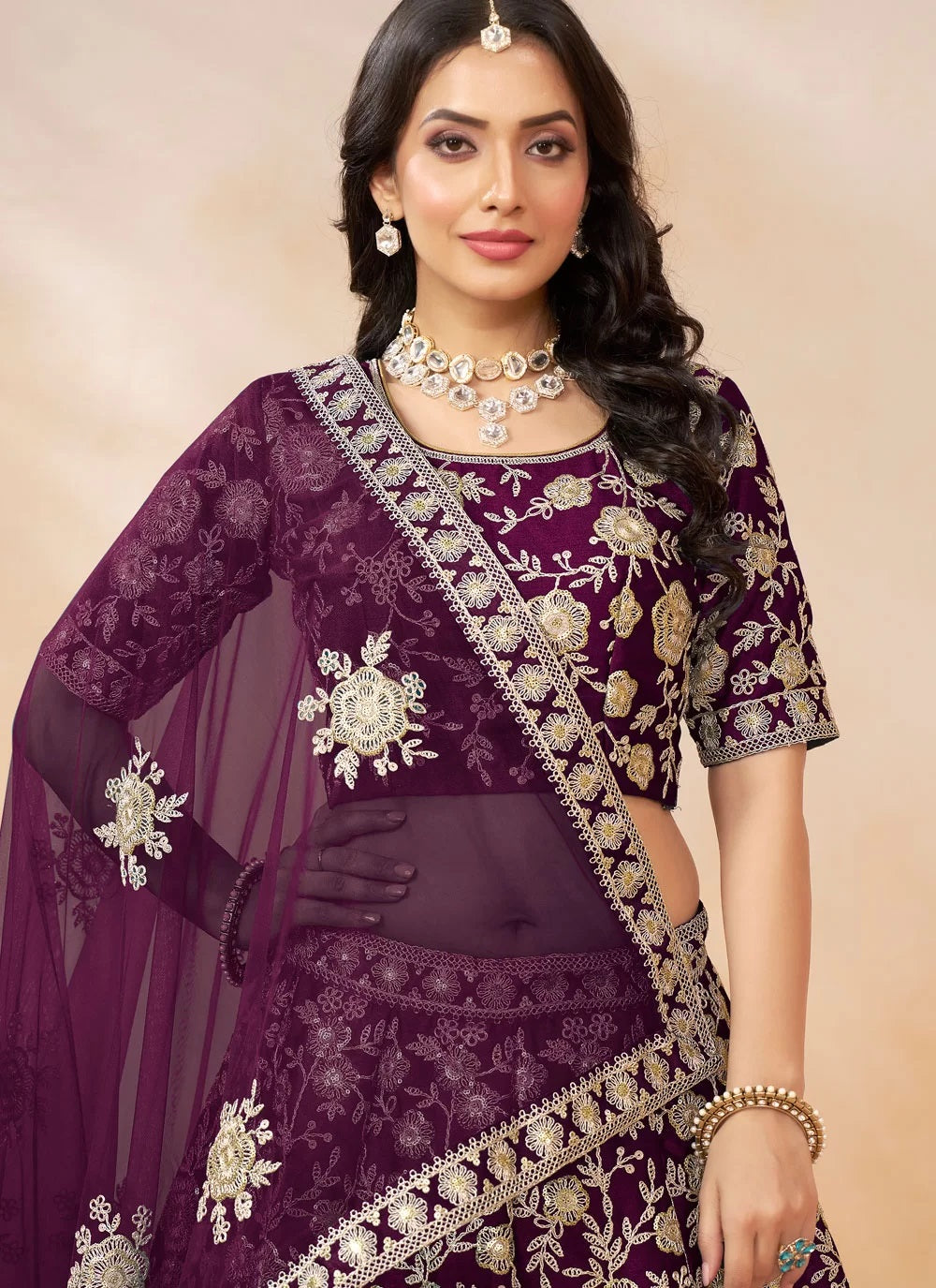 Graceful purple art silk party wear indian lehenga