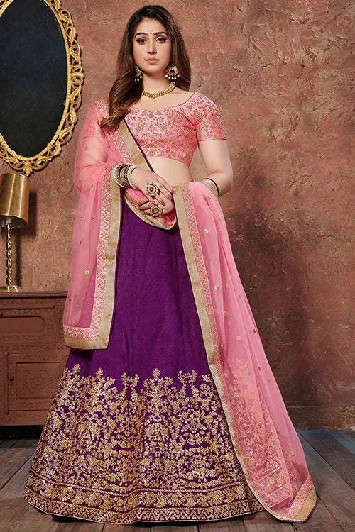 Purple Color Embroidery Work Lehenga Choli