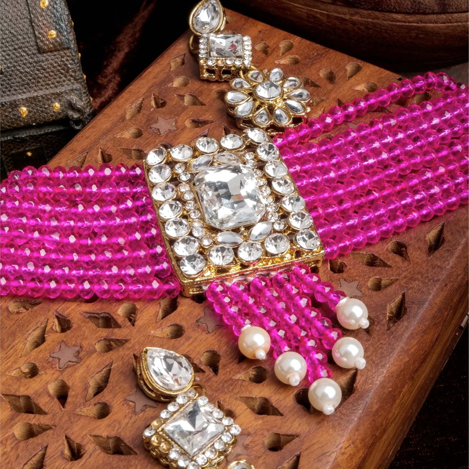 Purple Color Pearl with Dimond Necklace Alloy Jewel Set