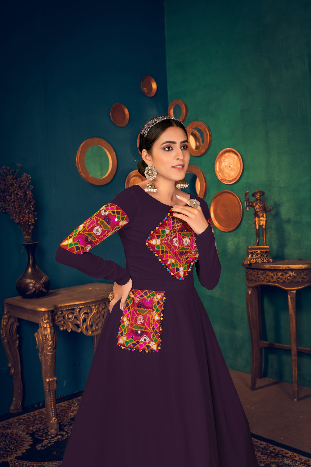 Purple Embroidered Designer Anarkali Style Gown