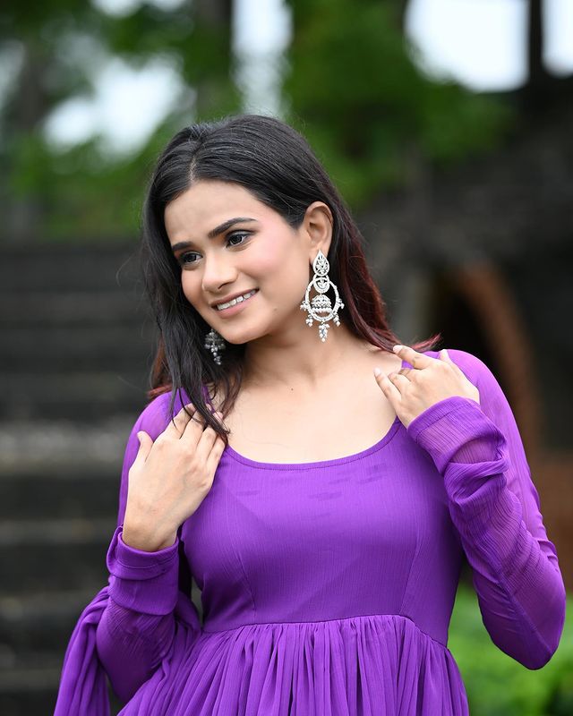 Purple Faux Georgette Plain Gown With Dupatta