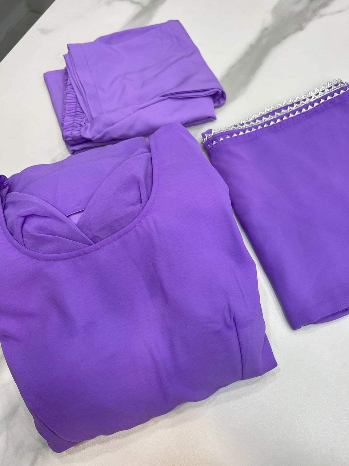 Purple Faux Georgette Plain Gown With Dupatta