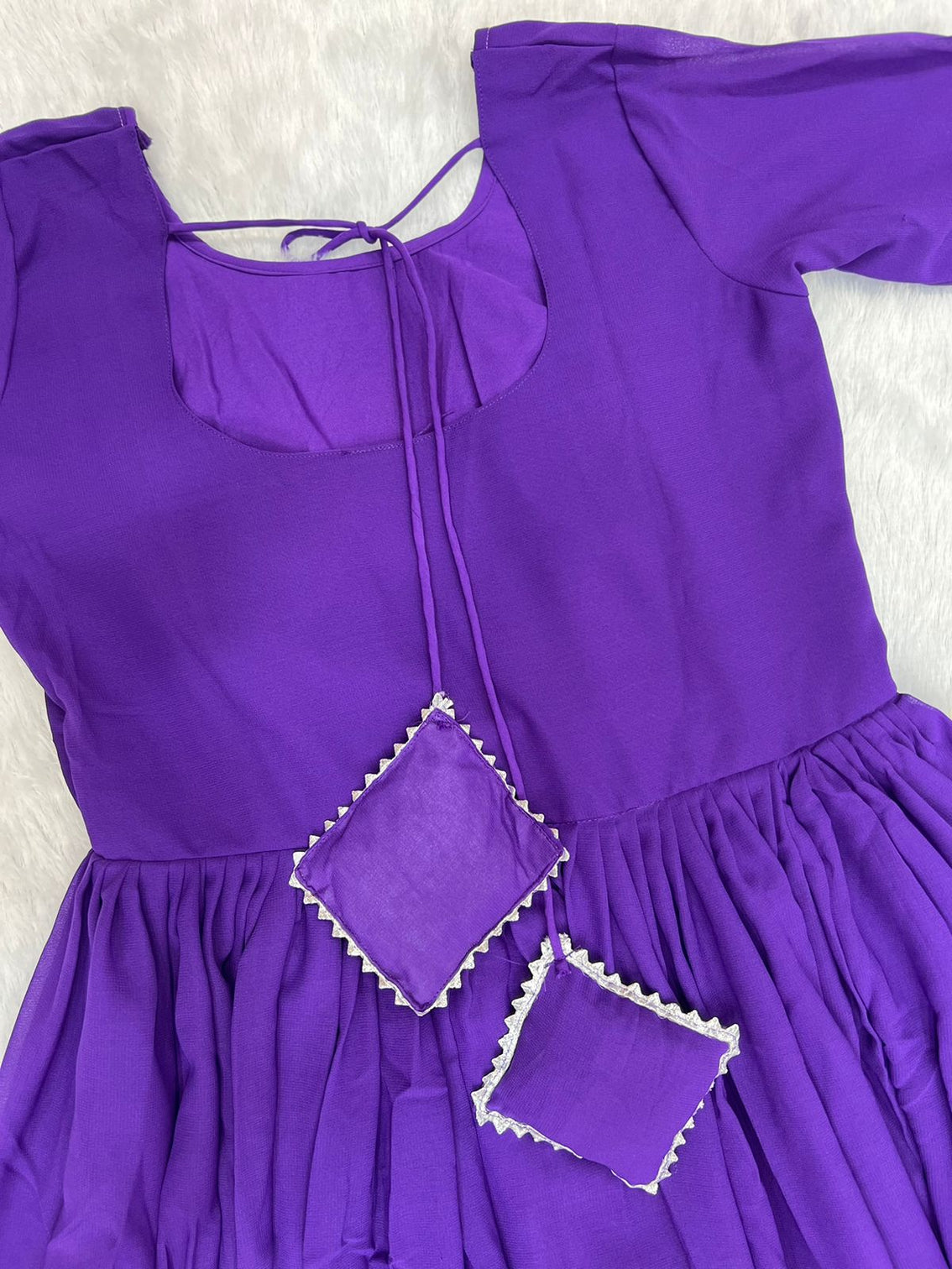 Purple Faux Georgette Plain Gown With Dupatta