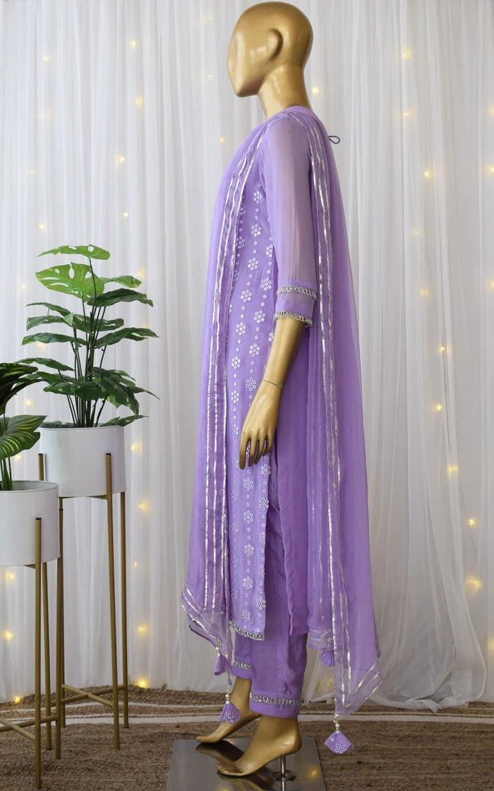 Purple Kurti Set in Georgette With Fancy Sequence Work