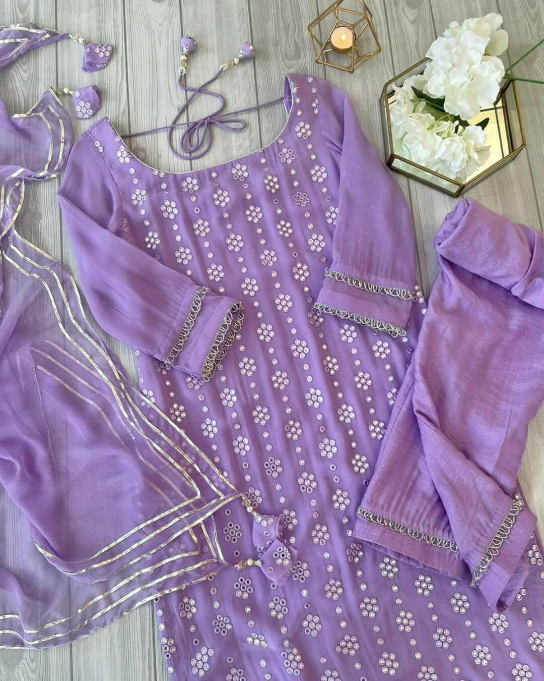 Purple Kurti Set in Georgette With Fancy Sequence Work