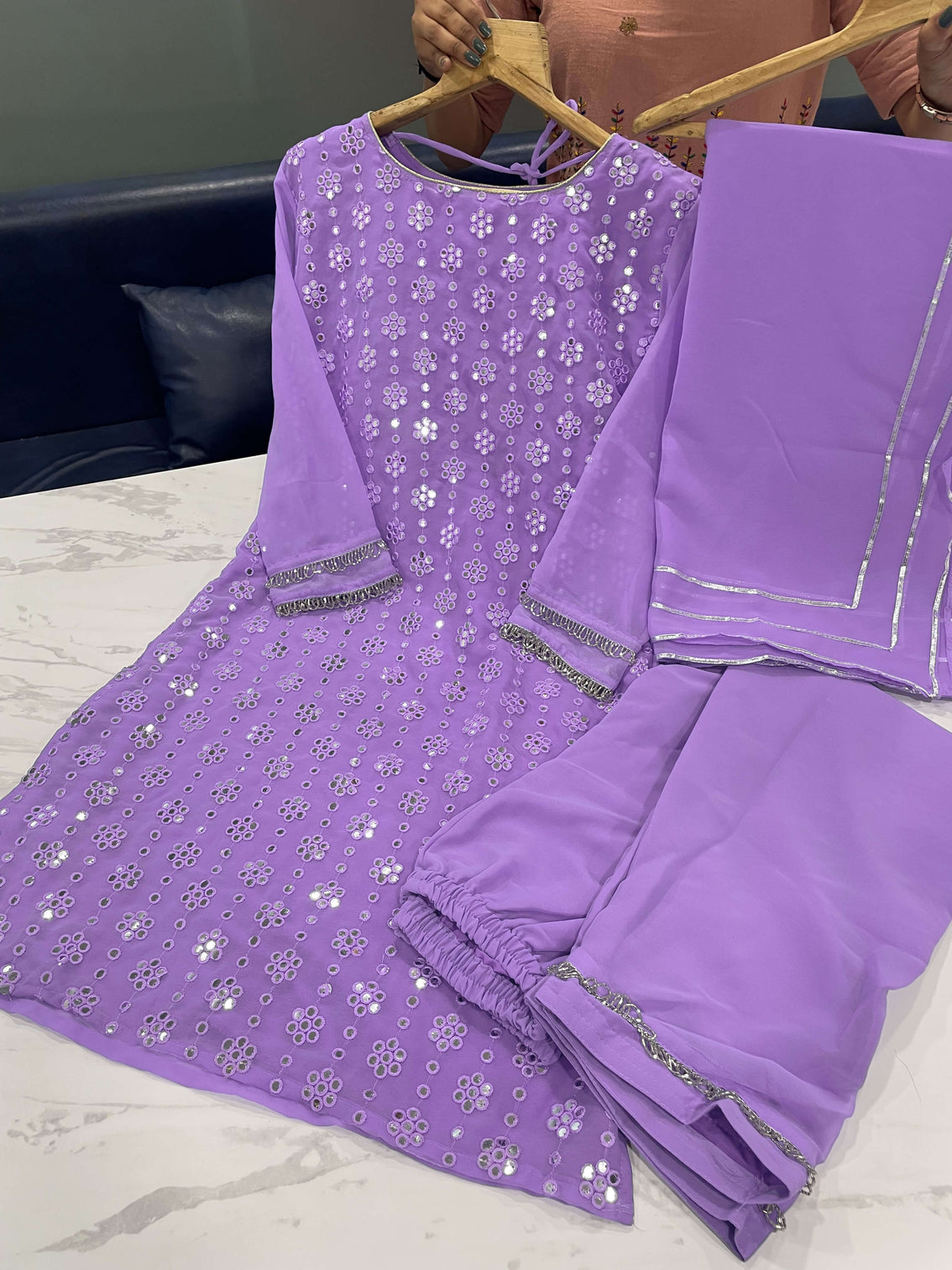 Purple Kurti Set in Georgette With Fancy Sequence Work