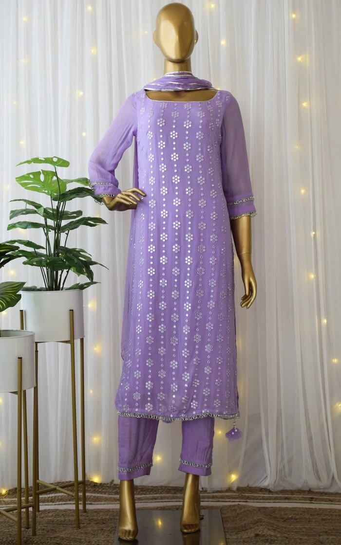Purple Kurti Set in Georgette With Fancy Sequence Work