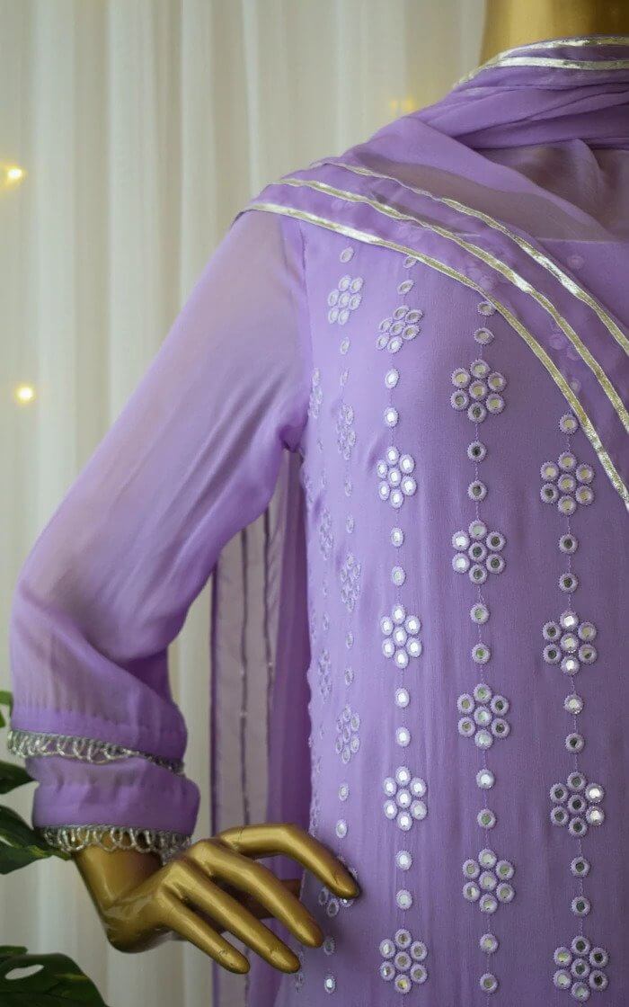 Purple Kurti Set in Georgette With Fancy Sequence Work