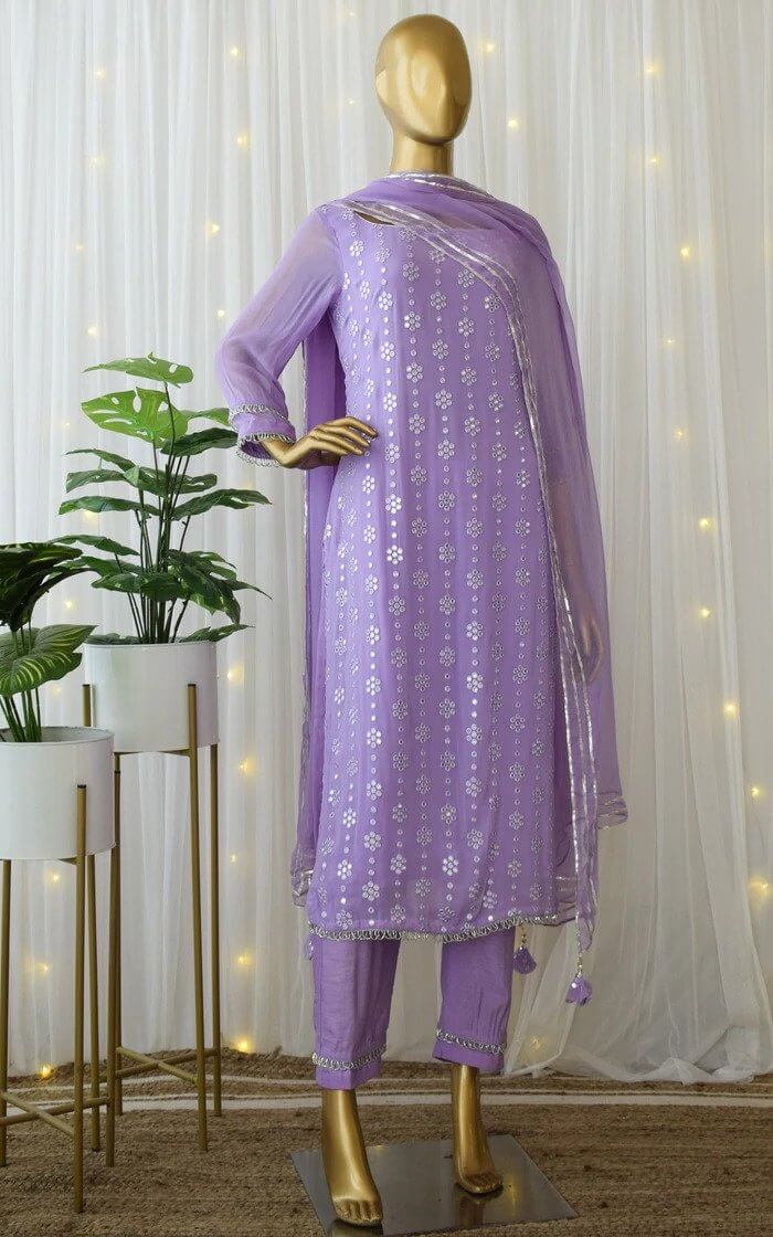 Purple Kurti Set in Georgette With Fancy Sequence Work