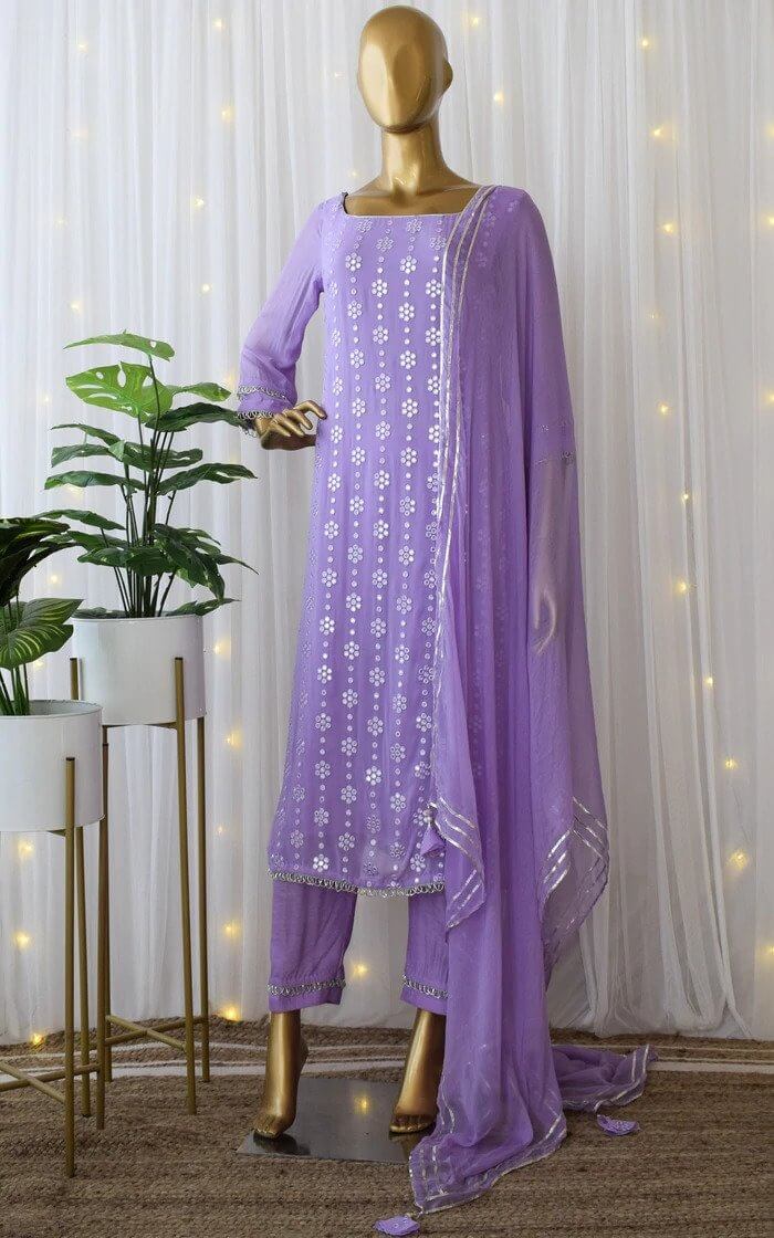 Purple Kurti Set in Georgette With Fancy Sequence Work