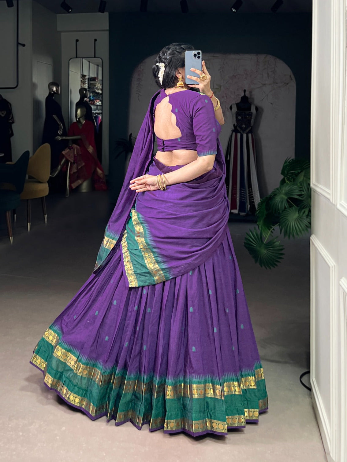 Purple Pure Chanderi Zari Weaving Lehenga Choli Set with Dupatta – Stitched Lehenga, Unstitched Blouse