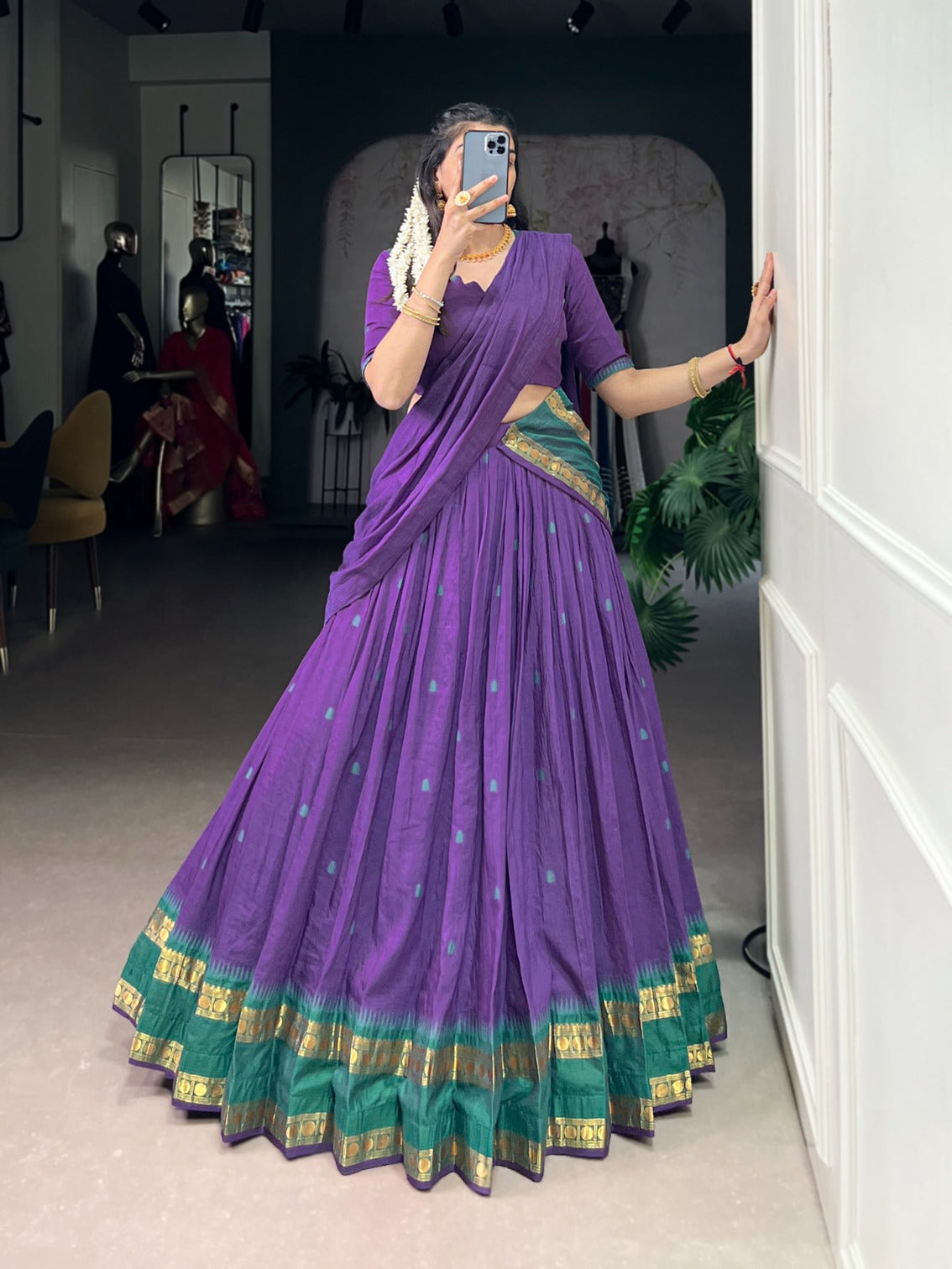 Purple Pure Chanderi Zari Weaving Lehenga Choli Set with Dupatta – Stitched Lehenga, Unstitched Blouse