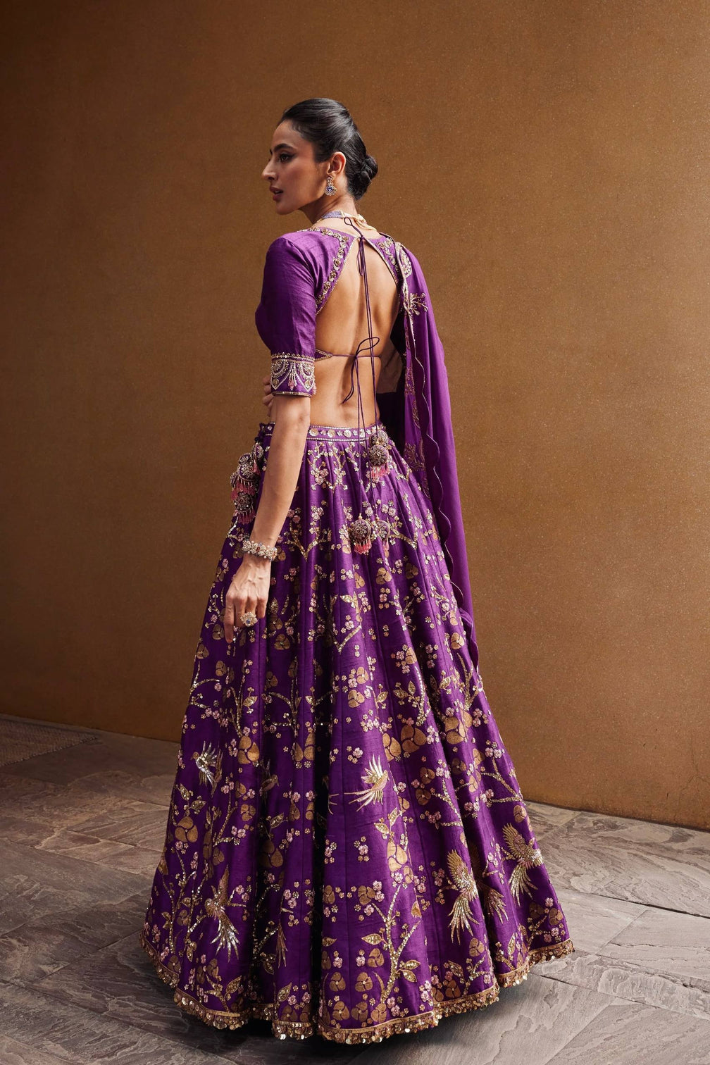 Purple Regal Thai Silk Lehenga Set with Sequins, Zari & Dori Work