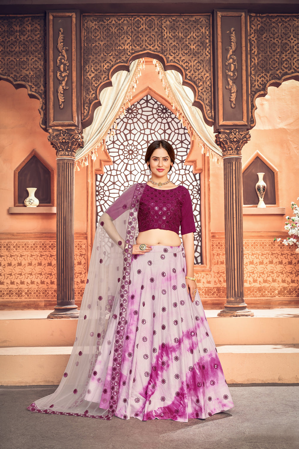 Purple Shibori Printed Cotton Party Wear Lehenga Choli