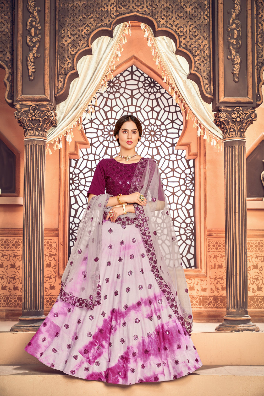 Purple Shibori Printed Cotton Party Wear Lehenga Choli