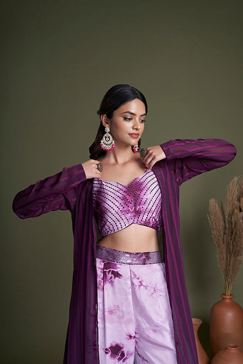 Purple Silk Traditional Indian Ethnic Koti Style Palazzo Collection