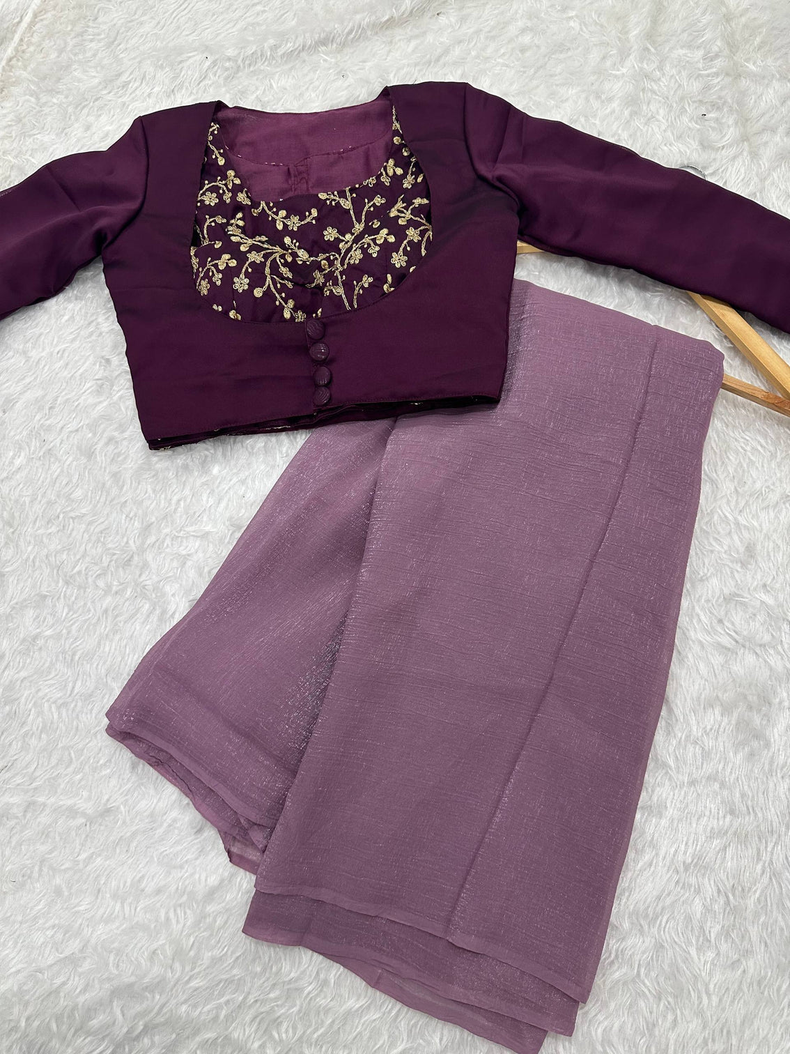 Purple Sleeveless Charm, Jacketed Grace – Sparkle Silk Saree Set with Kasturi Silk Blouse & Koti