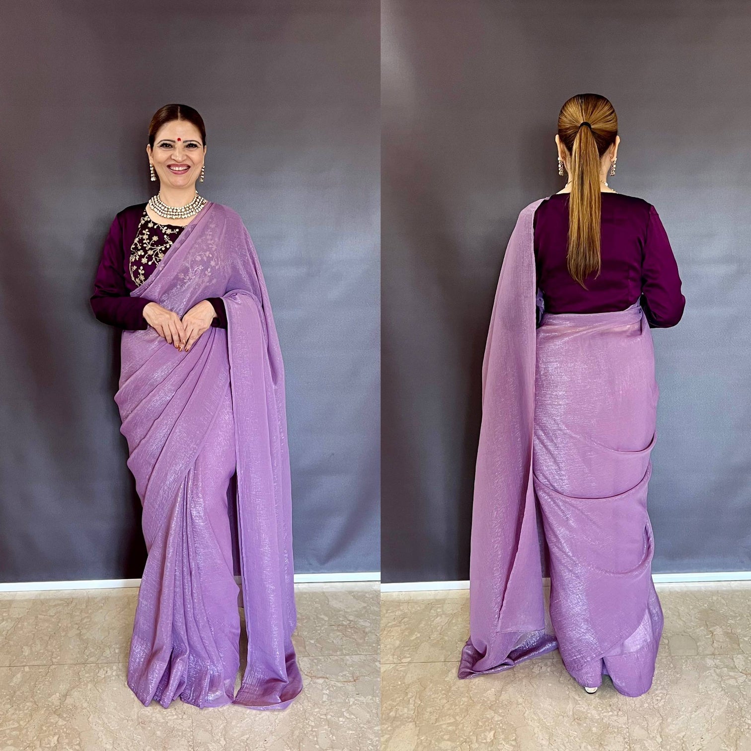 Purple Sleeveless Charm, Jacketed Grace – Sparkle Silk Saree Set with Kasturi Silk Blouse & Koti