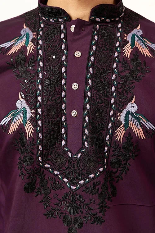 Purple Wedding Special Kurta with Dupatta for Mens Wear