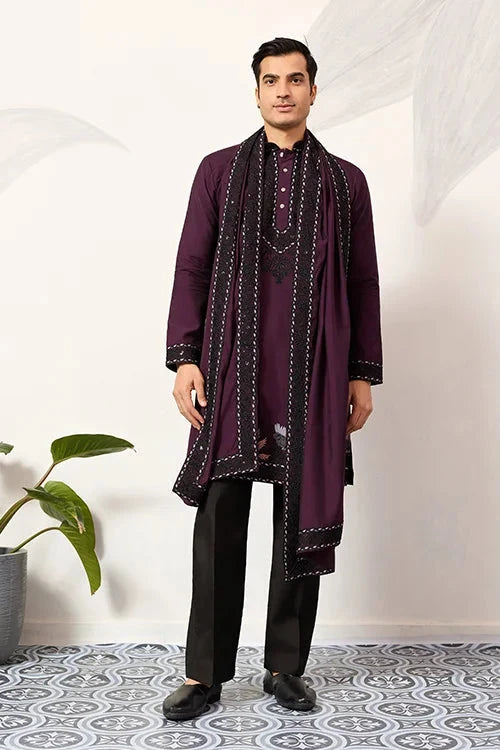 Purple Wedding Special Kurta with Dupatta for Mens Wear