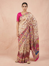 Cream Pure Viscose Silk Meenakari Zari Woven Saree with Traditional Pallu and Brocade Blouse