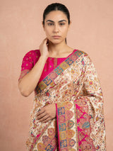 Cream Pure Viscose Silk Meenakari Zari Woven Saree with Traditional Pallu and Brocade Blouse