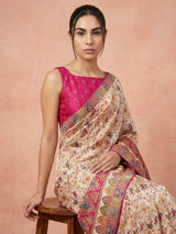 Cream Pure Viscose Silk Meenakari Zari Woven Saree with Traditional Pallu and Brocade Blouse