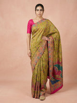 Mehendi Pure Viscose Silk Meenakari Zari Woven Saree with Traditional Pallu and Brocade Blouse