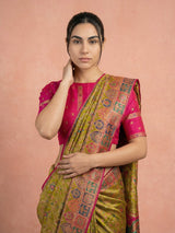 Mehendi Pure Viscose Silk Meenakari Zari Woven Saree with Traditional Pallu and Brocade Blouse