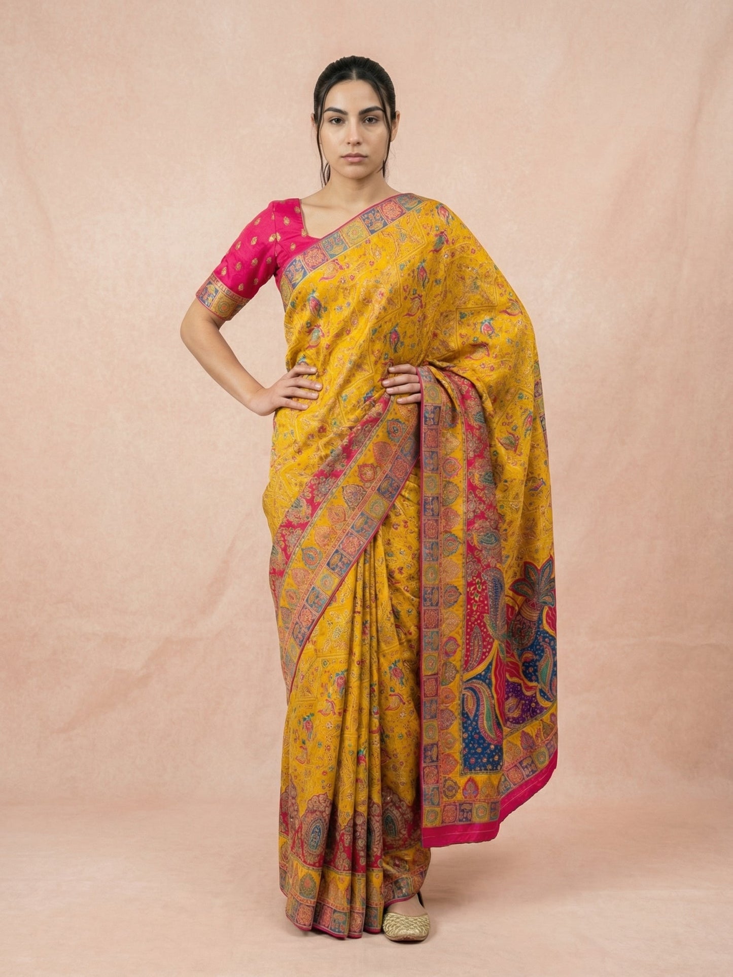 Mustard Pure Viscose Silk Meenakari Zari Woven Saree with Traditional Pallu and Brocade Blouse