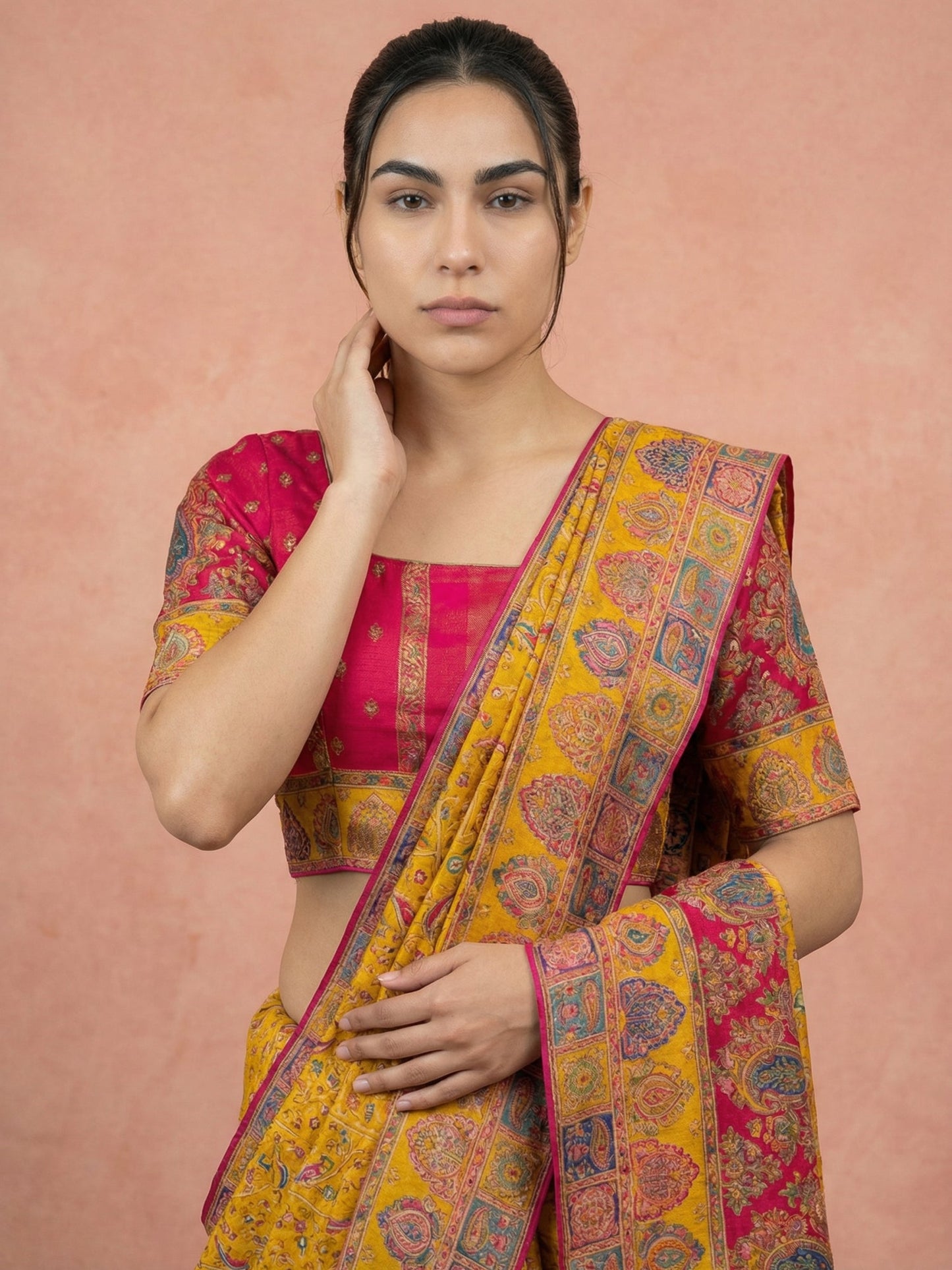 Mustard Pure Viscose Silk Meenakari Zari Woven Saree with Traditional Pallu and Brocade Blouse