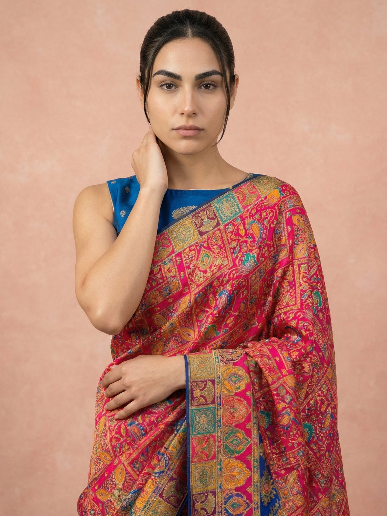 Pink Pure Viscose Silk Meenakari Zari Woven Saree with Traditional Pallu and Brocade Blouse