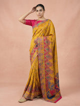 Mustard Pure Viscose Silk Meenakari Zari Woven Saree with Traditional Pallu and Brocade Blouse