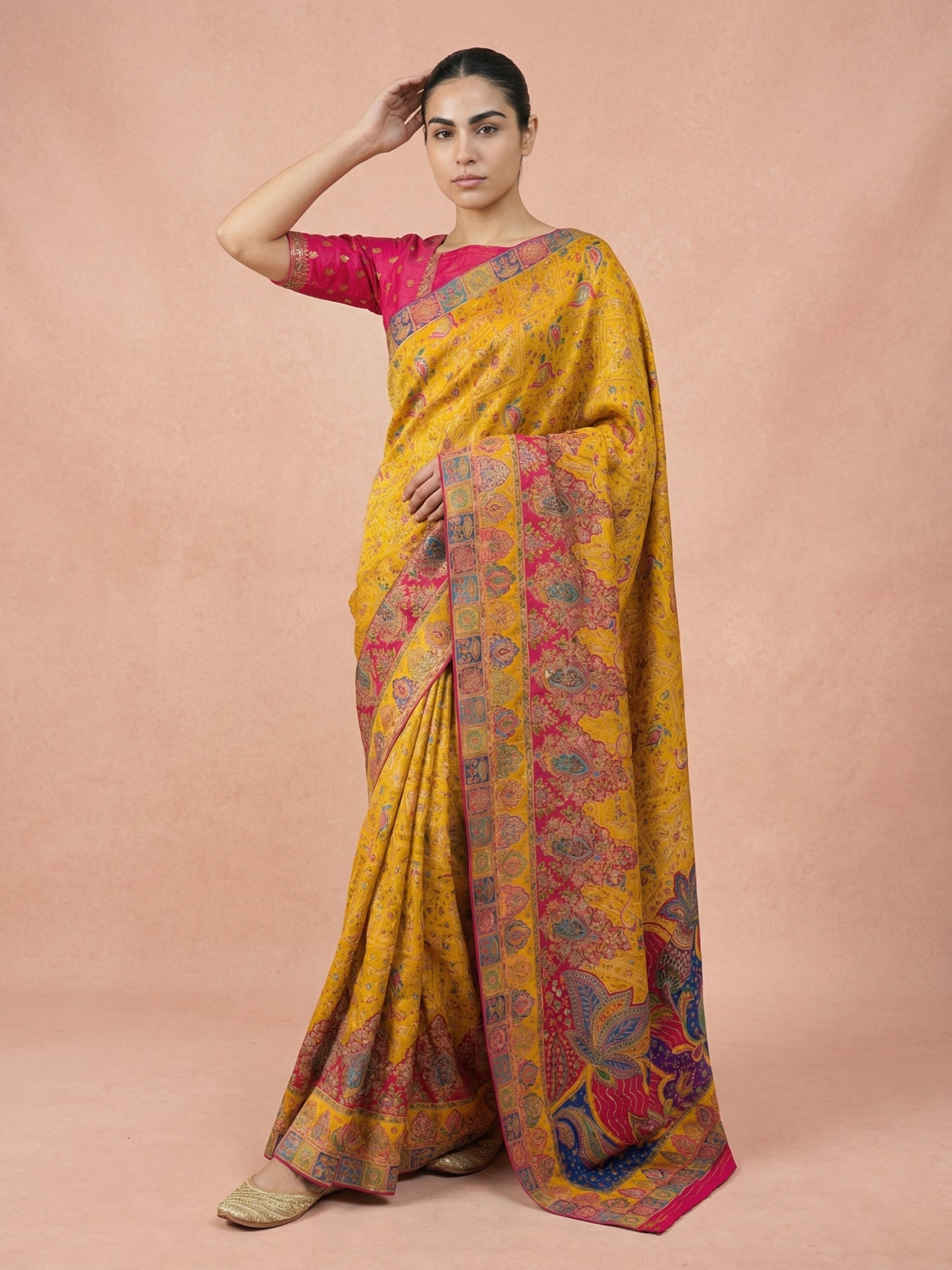 Mustard Pure Viscose Silk Meenakari Zari Woven Saree with Traditional Pallu and Brocade Blouse