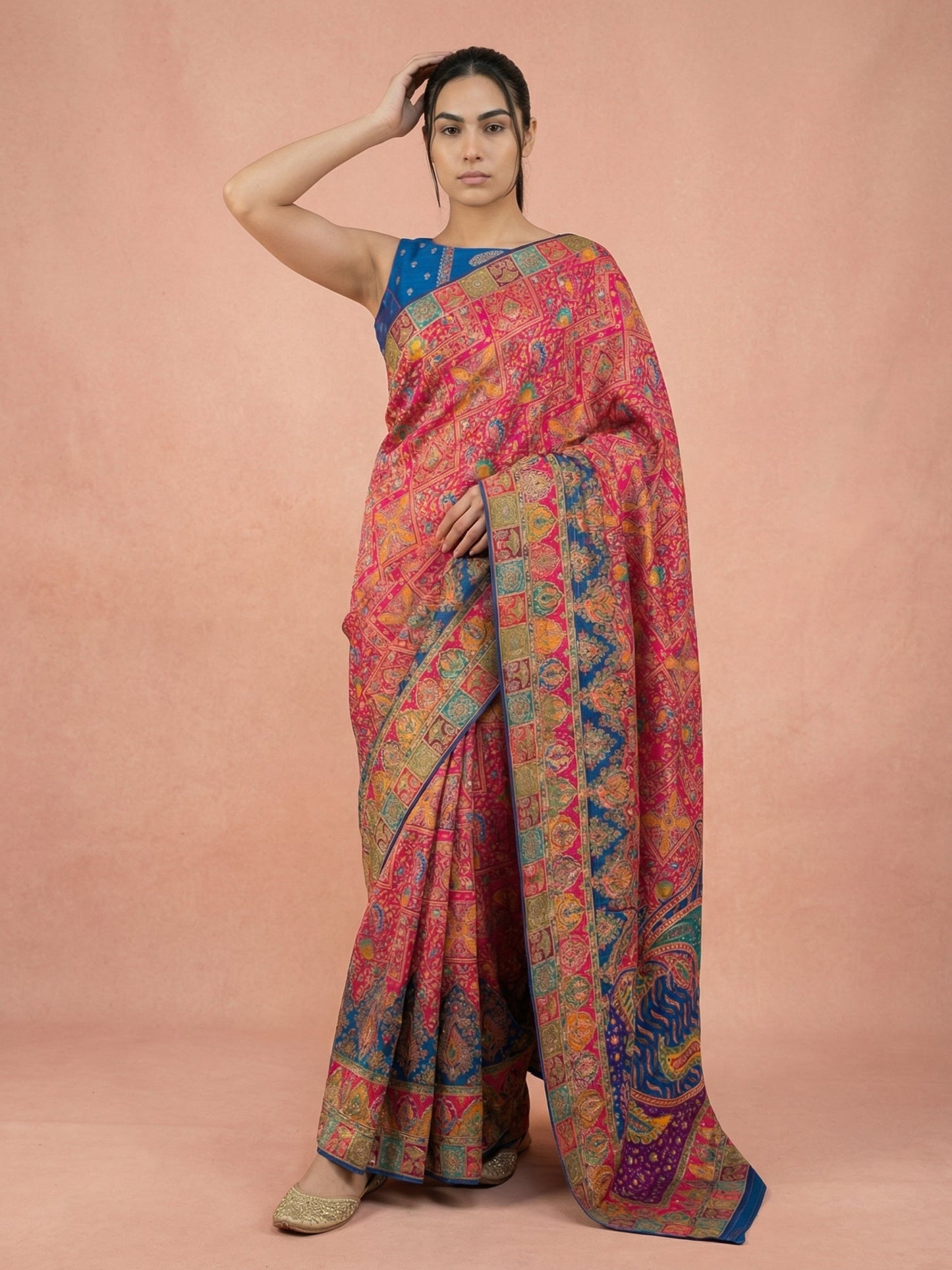 Pink Pure Viscose Silk Meenakari Zari Woven Saree with Traditional Pallu and Brocade Blouse