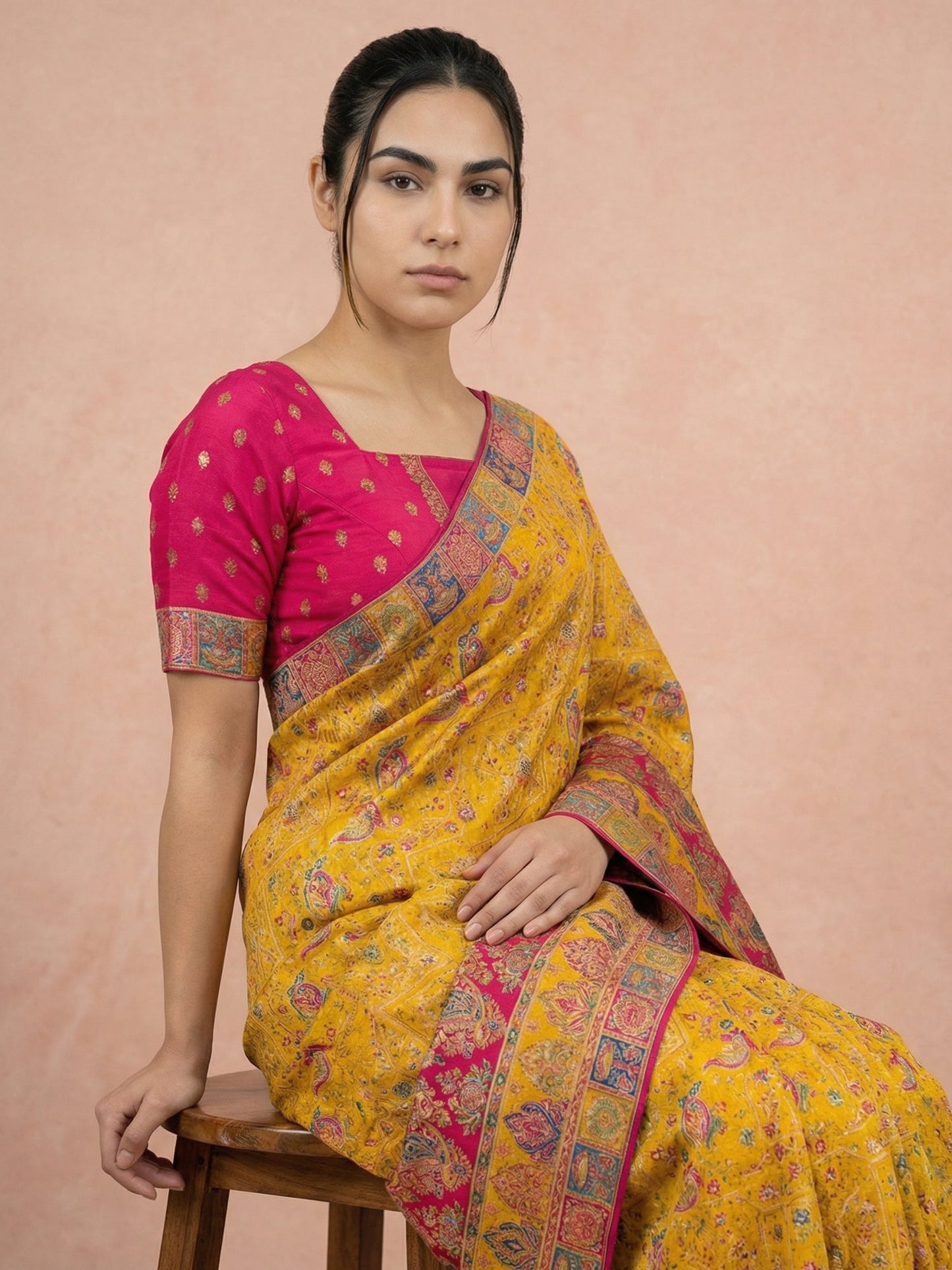 Mustard Pure Viscose Silk Meenakari Zari Woven Saree with Traditional Pallu and Brocade Blouse