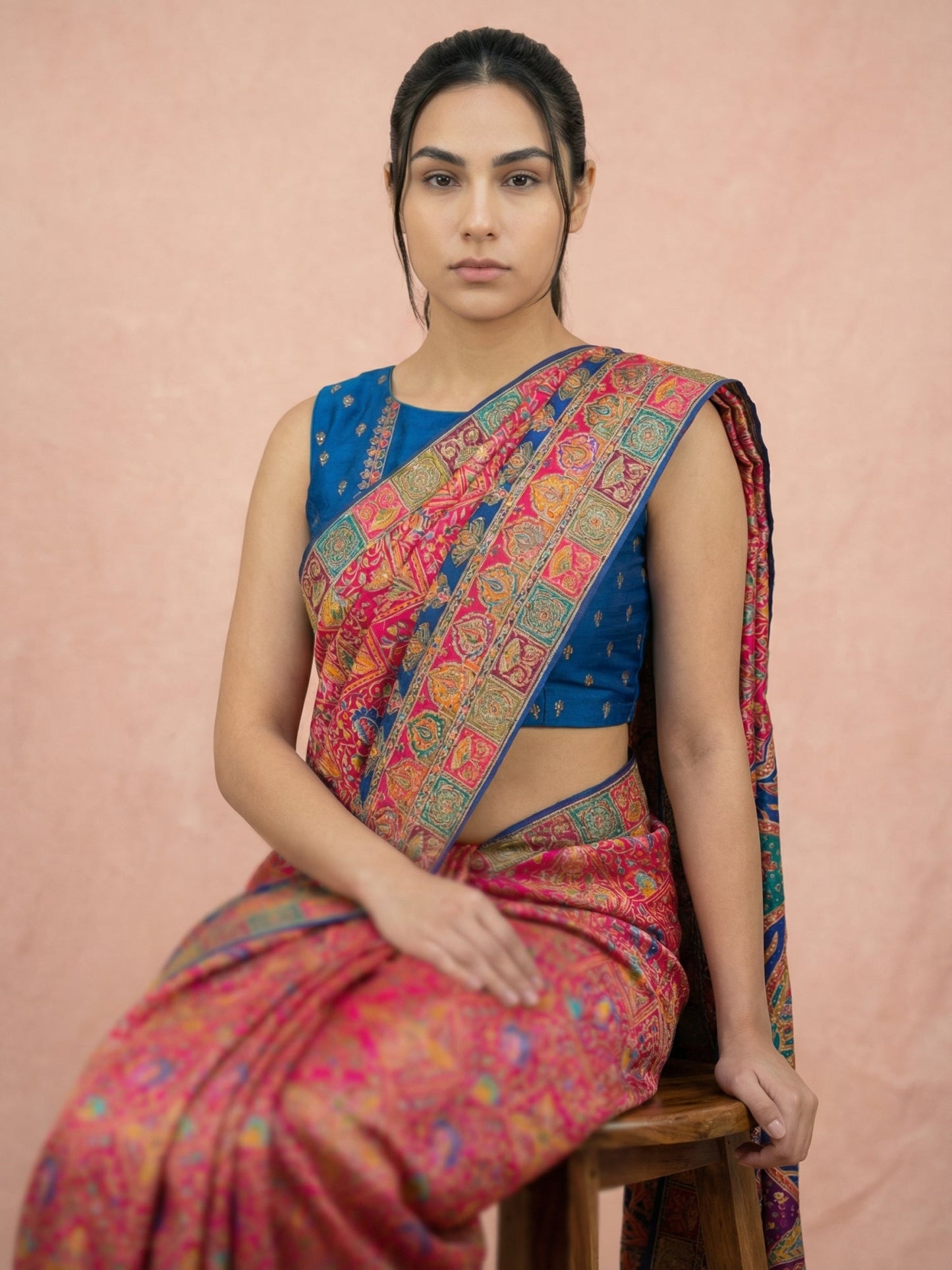 Pink Pure Viscose Silk Meenakari Zari Woven Saree with Traditional Pallu and Brocade Blouse