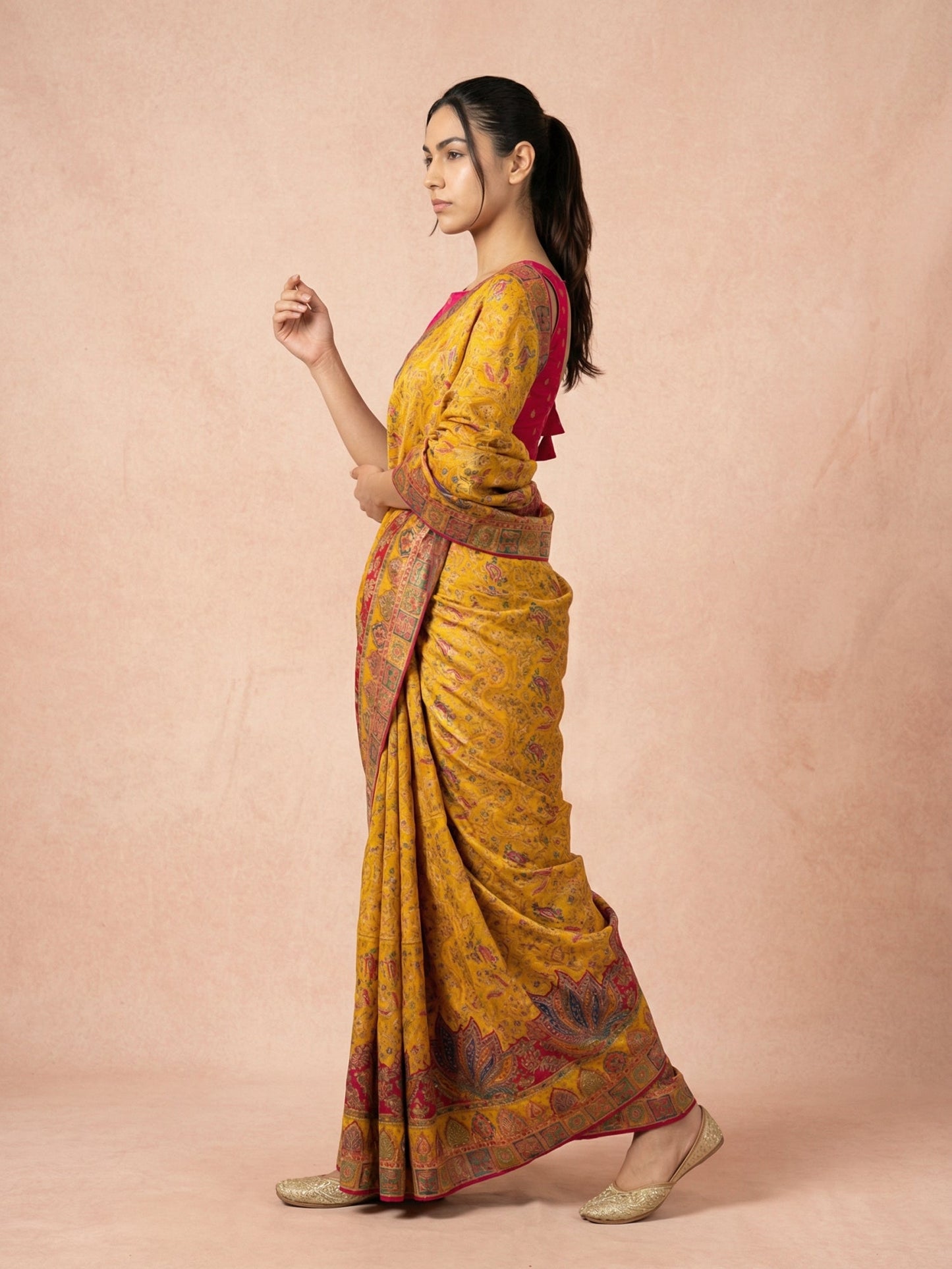 Mustard Pure Viscose Silk Meenakari Zari Woven Saree with Traditional Pallu and Brocade Blouse