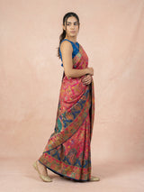 Pink Pure Viscose Silk Meenakari Zari Woven Saree with Traditional Pallu and Brocade Blouse