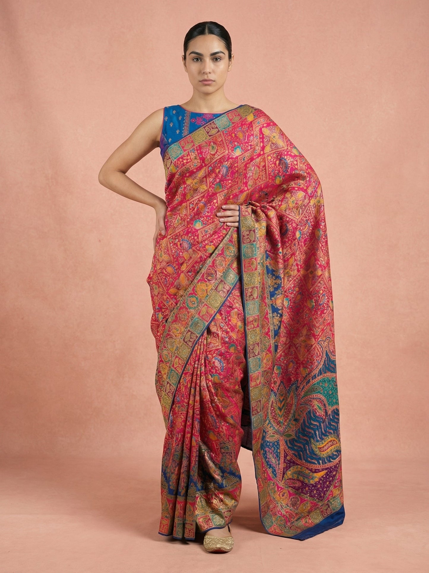 Pink Pure Viscose Silk Meenakari Zari Woven Saree with Traditional Pallu and Brocade Blouse