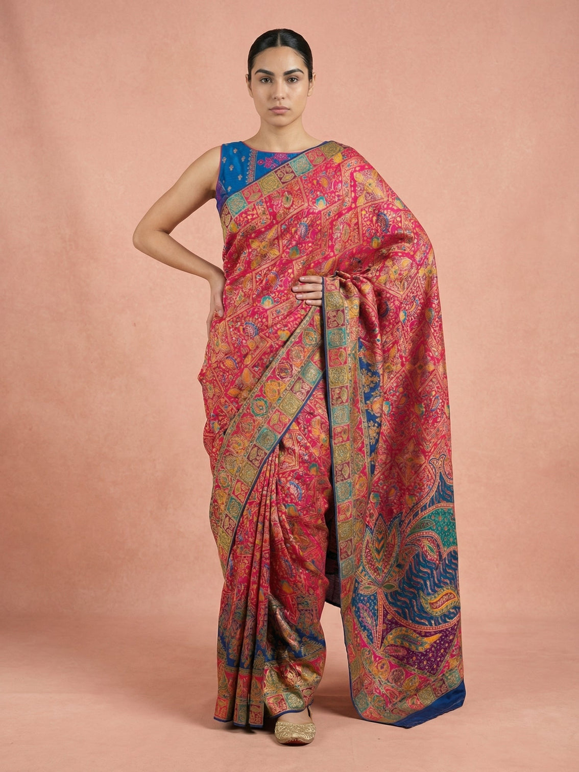Pink festive pure viscose silk saree with meenakari zari weaving