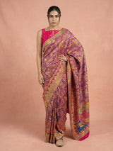 Purple Pure Viscose Silk Meenakari Zari Woven Saree with Traditional Pallu and Brocade Blouse