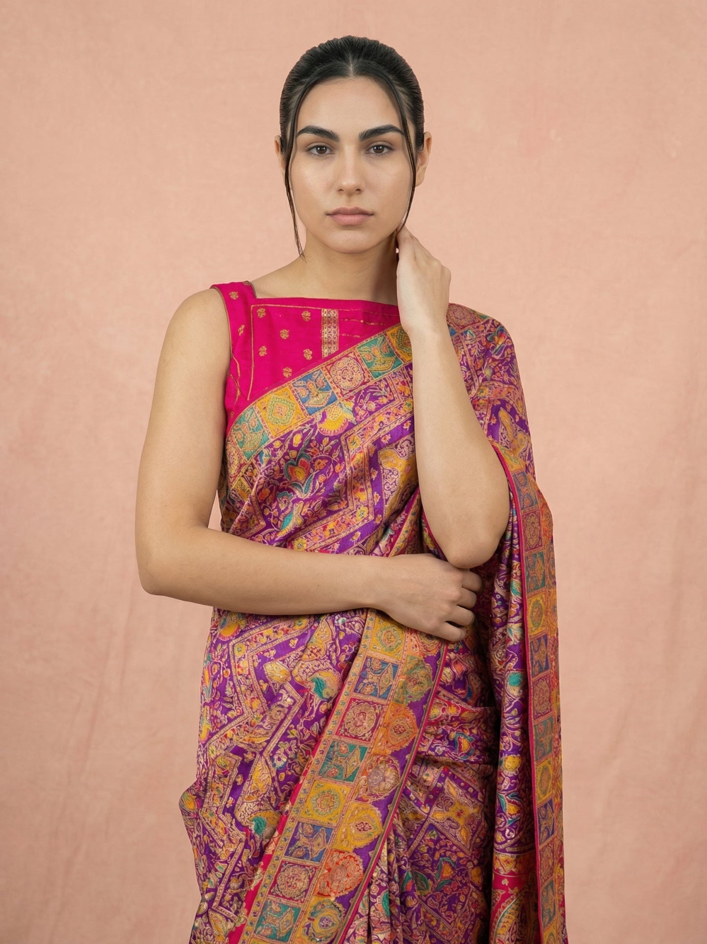 Purple Pure Viscose Silk Meenakari Zari Woven Saree with Traditional Pallu and Brocade Blouse
