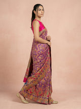 Purple Pure Viscose Silk Meenakari Zari Woven Saree with Traditional Pallu and Brocade Blouse