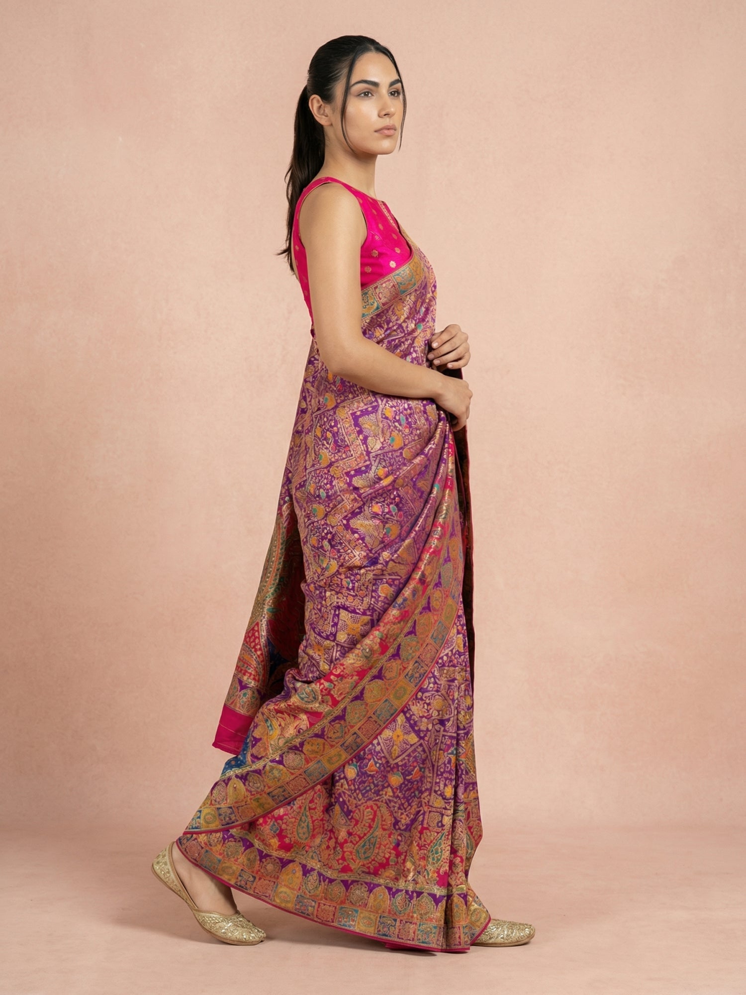 Purple Pure Viscose Silk Meenakari Zari Woven Saree with Traditional Pallu and Brocade Blouse