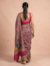 Purple Pure Viscose Silk Meenakari Zari Woven Saree with Traditional Pallu and Brocade Blouse