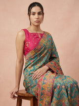 RAMA Pure Viscose Silk Meenakari Zari Woven Saree with Traditional Pallu and Brocade Blouse