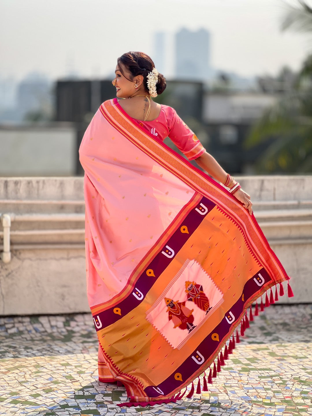 Top Trending Vitthala Contrast Paithani Saree Rakhumai Soft Silk Traditional Design