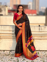 Top Trending Vitthala Contrast Paithani Saree Rakhumai Soft Silk Traditional Design
