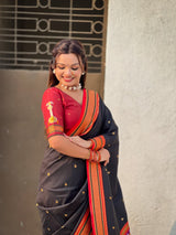 Top Trending Vitthala Contrast Paithani Saree Rakhumai Soft Silk Traditional Design
